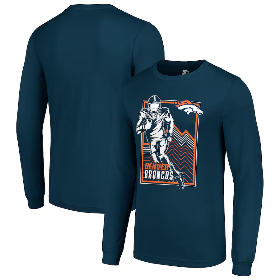 Men Denver Broncos blue 2024 NFL Long sleeve T Shirts